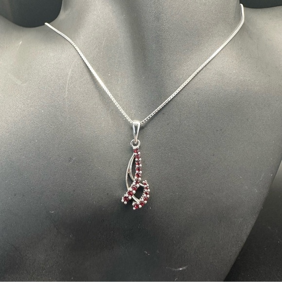 Genuine Garnet Pendant Necklace – Sterling Silver 925 Jewelry, NWT - Picture 3 of 10